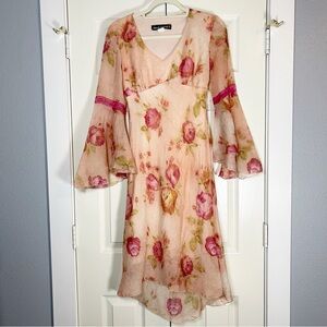 Vintage Floral Dress 6 Flare Sleeve Empire Waist Garden Fairy Y2K Bohemian